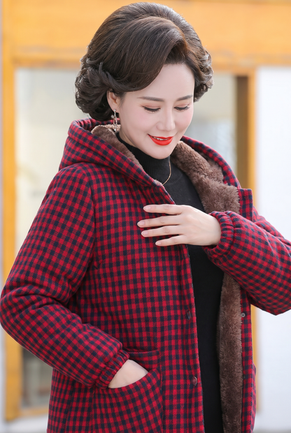 Effortless Plaid Fleece Lined Jacket for Women with Hooded Button Front Oversized Casual Style