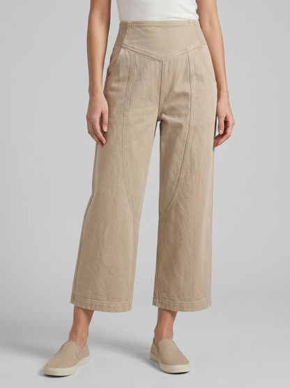 Effortless Khaki Pants for Women with High Waist Seam Detail Cropped Relaxed Style
