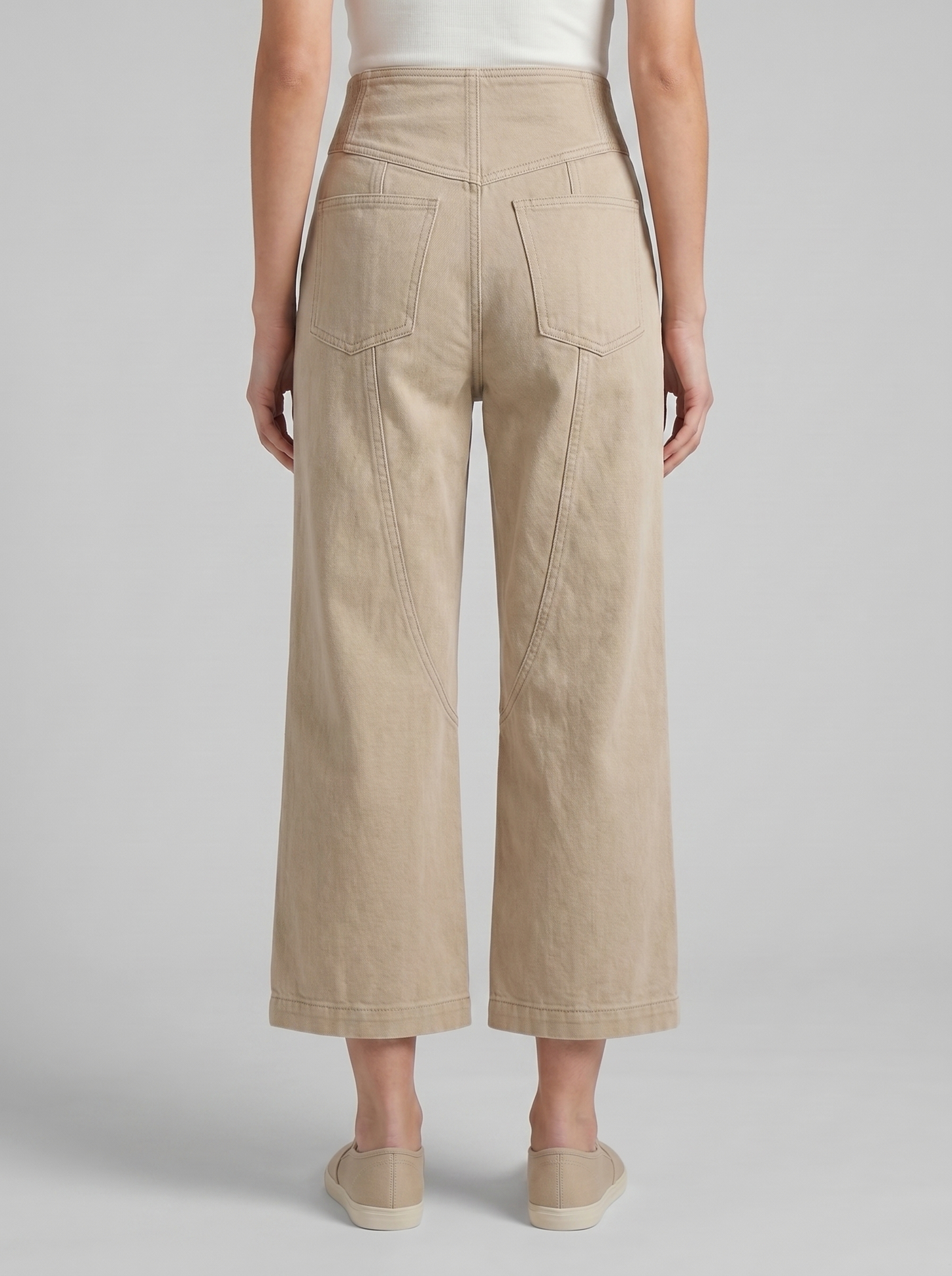 Effortless Khaki Pants for Women with High Waist Seam Detail Cropped Relaxed Style