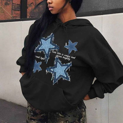 Comfortable Star Print Hoodie for Women with Drawstring Hood Long Sleeve Oversized Relaxed Style