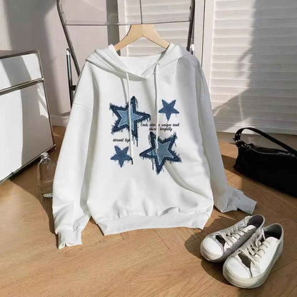 Comfortable Star Print Hoodie for Women with Drawstring Hood Long Sleeve Oversized Relaxed Style