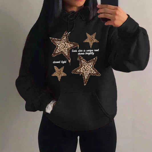 Comfortable Star Print Hoodie for Women with Drawstring Hood Long Sleeve Oversized Relaxed Style
