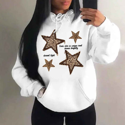 Comfortable Star Print Hoodie for Women with Drawstring Hood Long Sleeve Oversized Relaxed Style