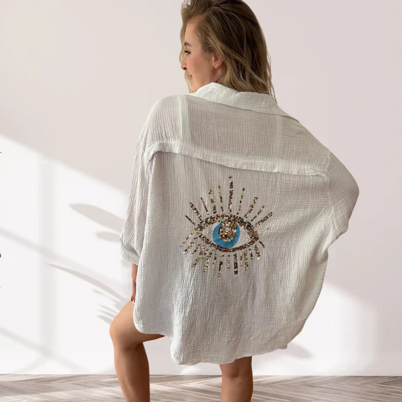Effortless White Shirt for Women with Collar Long Sleeve Relaxed Oversized Style