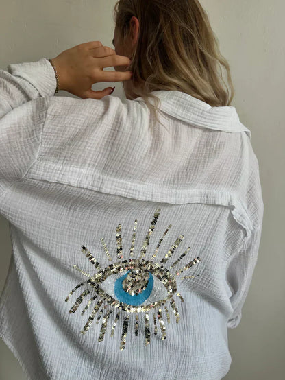 Effortless White Shirt for Women with Collar Long Sleeve Relaxed Oversized Style
