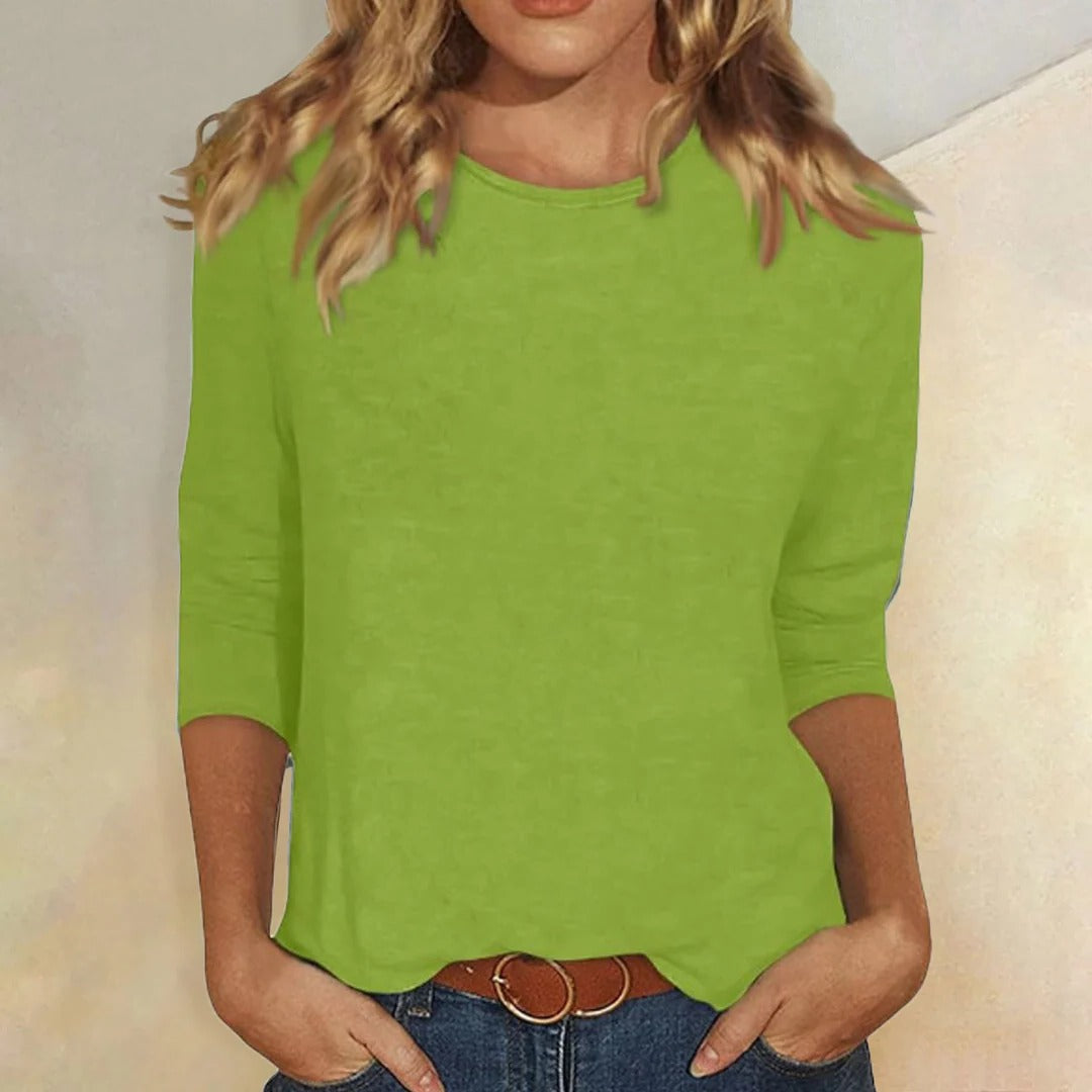 Effortless Blouses for Women with Crew Neck Elbow Sleeve Slim Fit Solid Casual Everyday Style