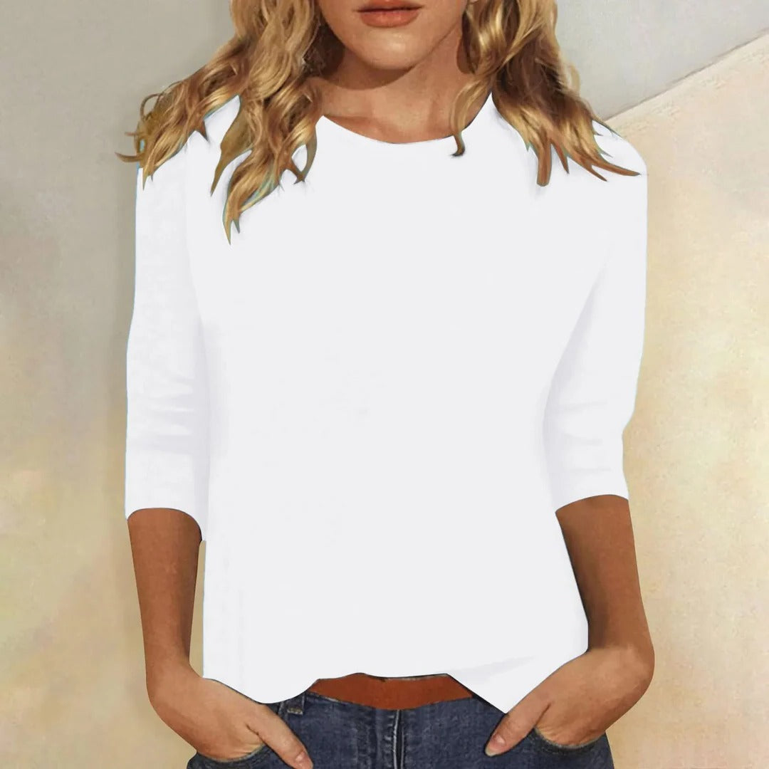 Effortless Blouses for Women with Crew Neck Elbow Sleeve Slim Fit Solid Casual Everyday Style