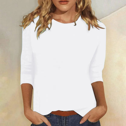 Effortless Blouses for Women with Crew Neck Elbow Sleeve Slim Fit Solid Casual Everyday Style
