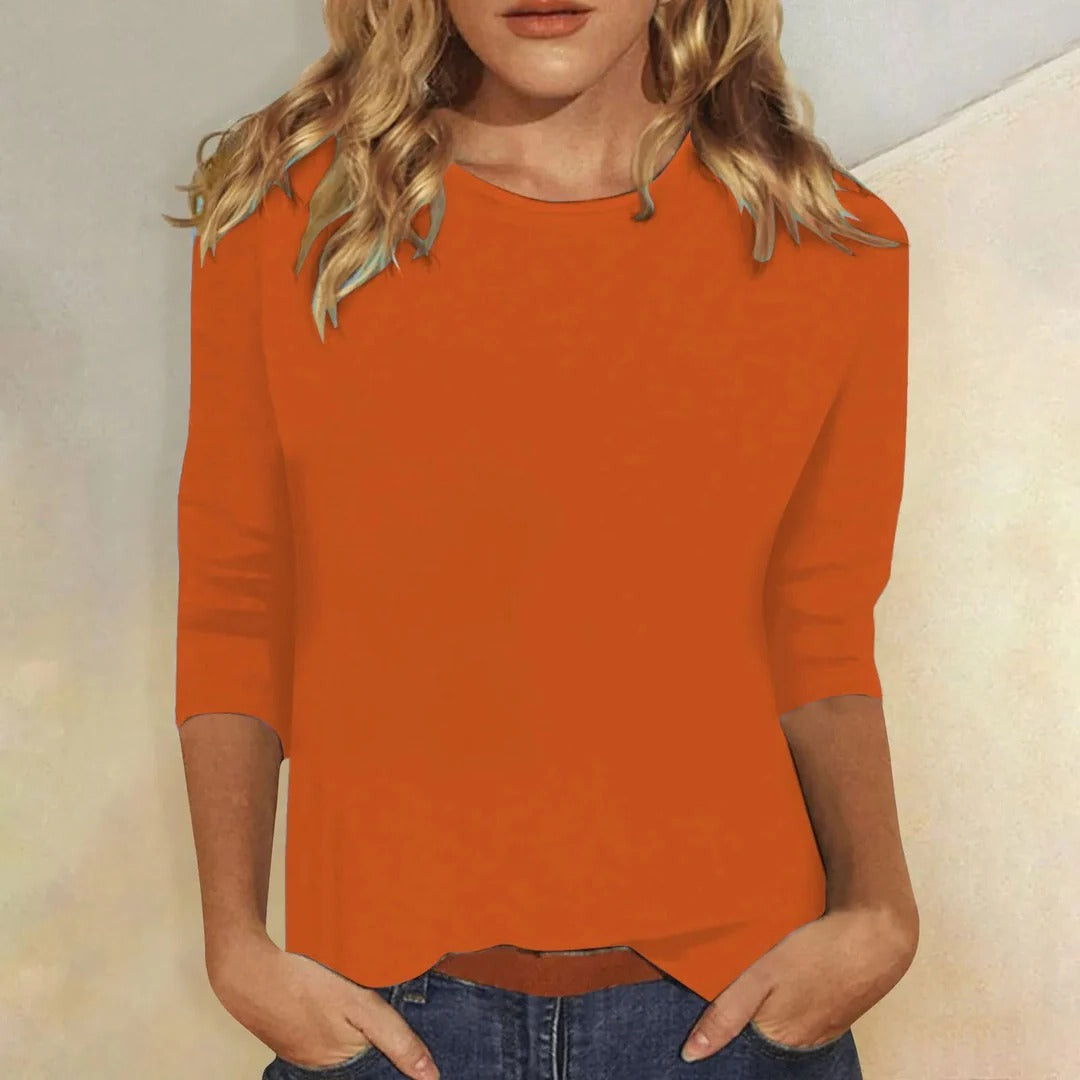 Effortless Blouses for Women with Crew Neck Elbow Sleeve Slim Fit Solid Casual Everyday Style