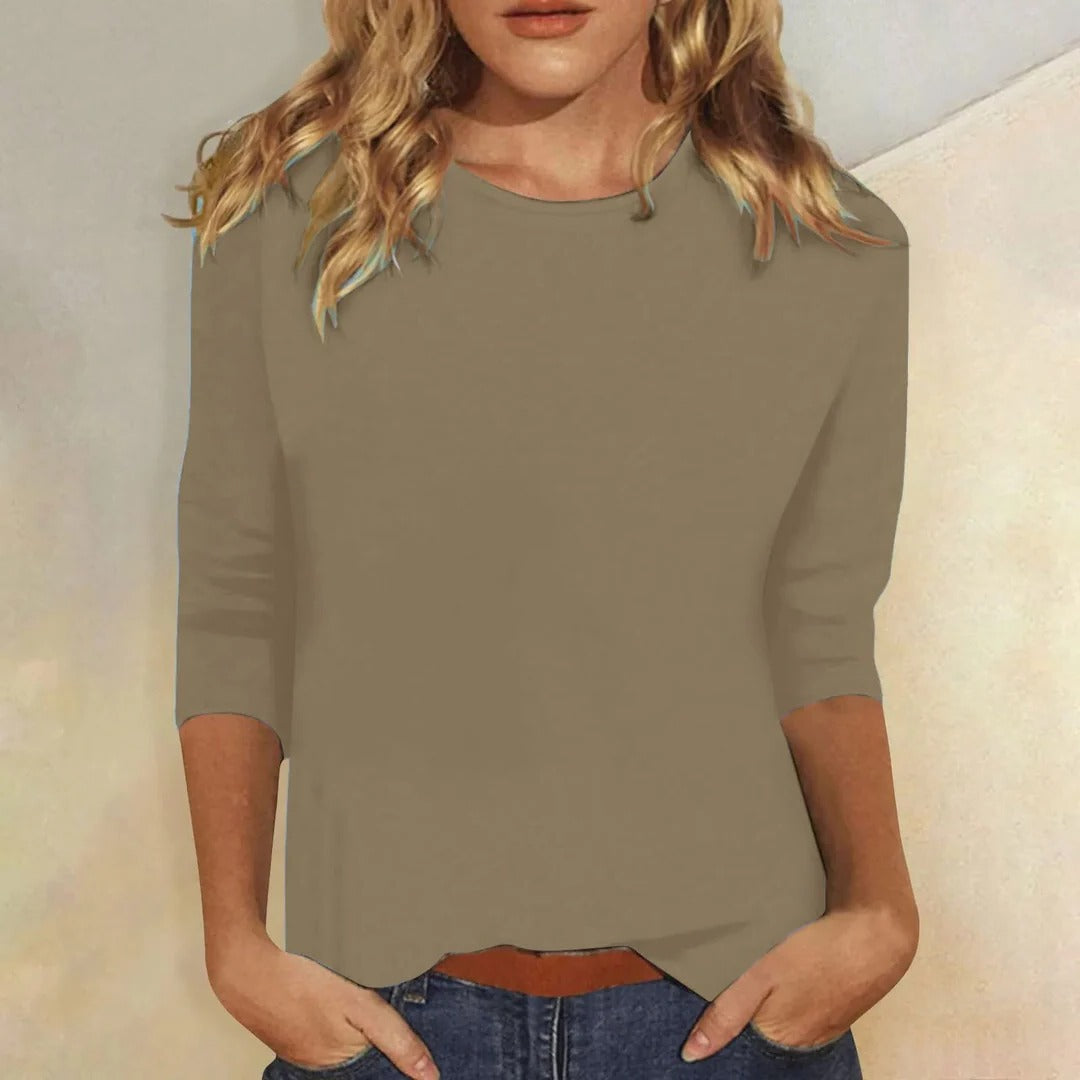 Effortless Blouses for Women with Crew Neck Elbow Sleeve Slim Fit Solid Casual Everyday Style