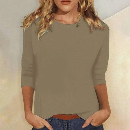 Effortless Blouses for Women with Crew Neck Elbow Sleeve Slim Fit Solid Casual Everyday Style