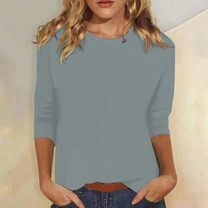 Effortless Blouses for Women with Crew Neck Elbow Sleeve Slim Fit Solid Casual Everyday Style
