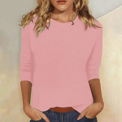 Effortless Blouses for Women with Crew Neck Elbow Sleeve Slim Fit Solid Casual Everyday Style