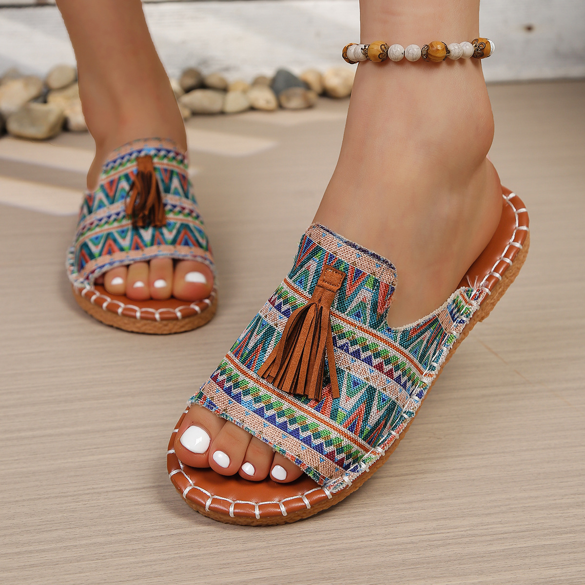 Comfortable Sandals for Women with Tassel Strap Slip On Casual Style