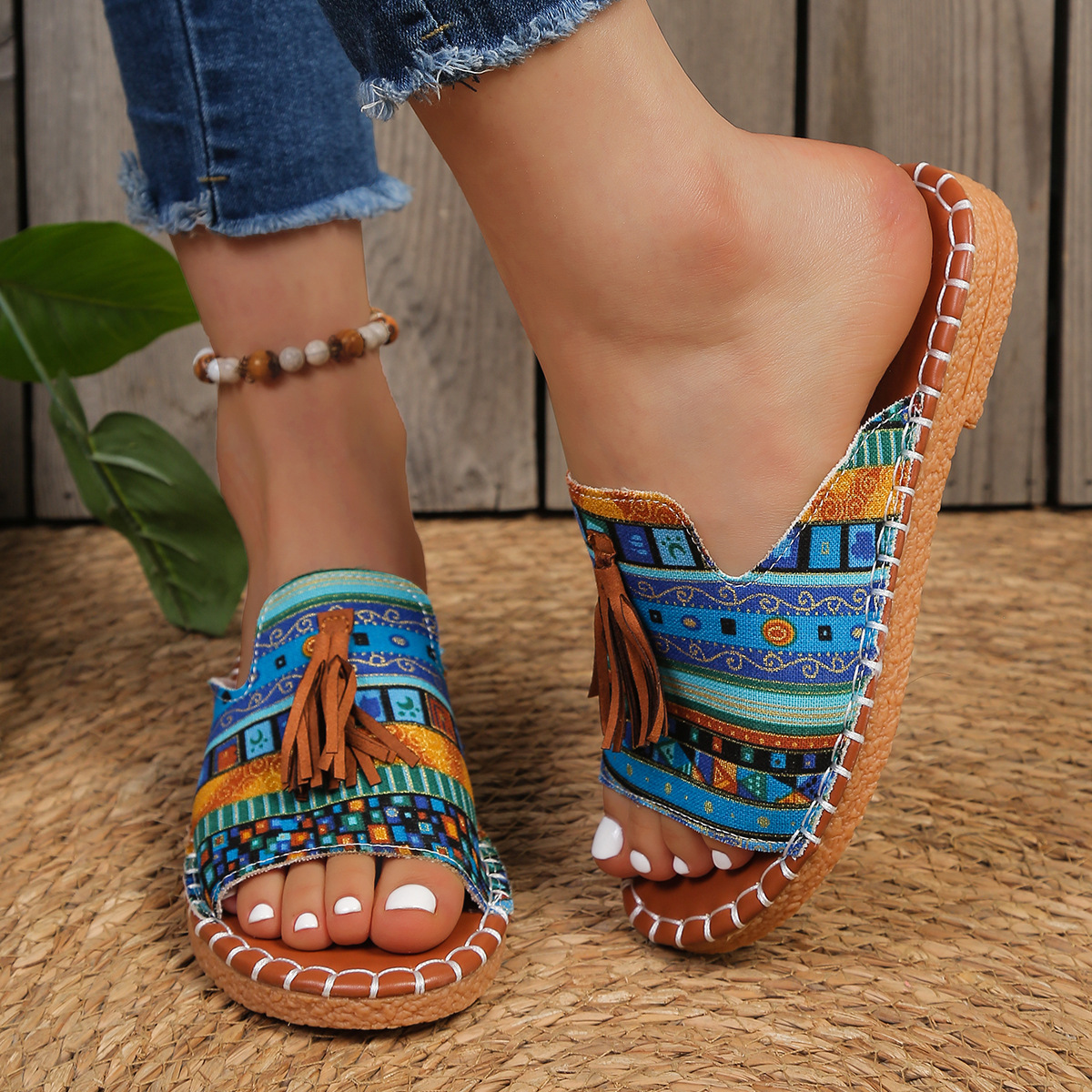 Comfortable Sandals for Women with Tassel Strap Slip On Casual Style