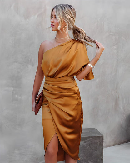 Isabella | Elegant Gold Dress for Women in Semi Formal Wedding Guest Style