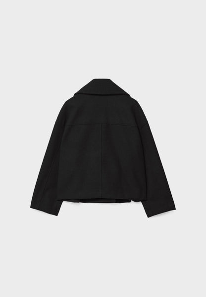 Elegant Wool Peacoat Jacket for Women with Notch Lapel Long Sleeve Double Breasted Cropped Oversized Style