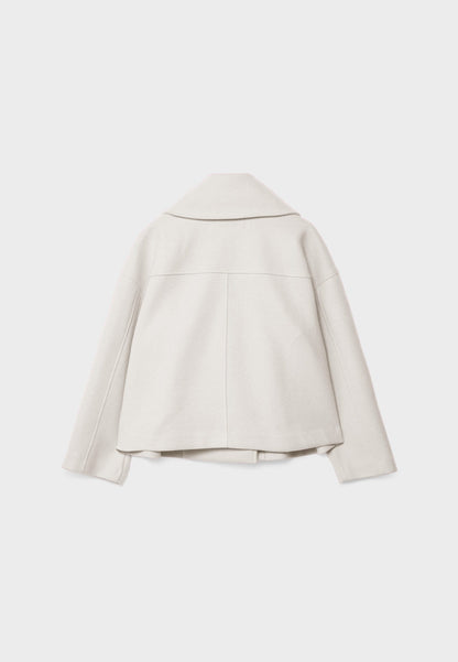 Elegant Wool Peacoat Jacket for Women with Notch Lapel Long Sleeve Double Breasted Cropped Oversized Style