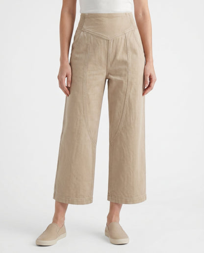 Effortless Khaki Pants for Women with High Waist Seam Detail Cropped Relaxed Style
