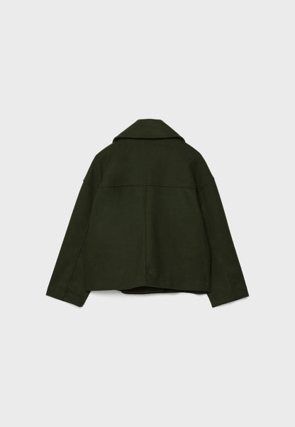 Elegant Wool Peacoat Jacket for Women with Notch Lapel Long Sleeve Double Breasted Cropped Oversized Style