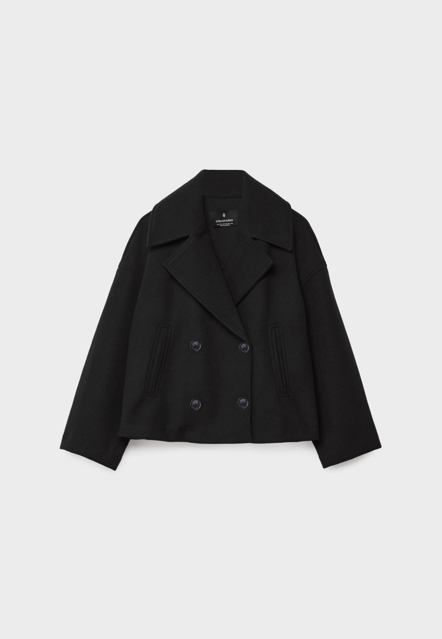 Elegant Wool Peacoat Jacket for Women with Notch Lapel Long Sleeve Double Breasted Cropped Oversized Style