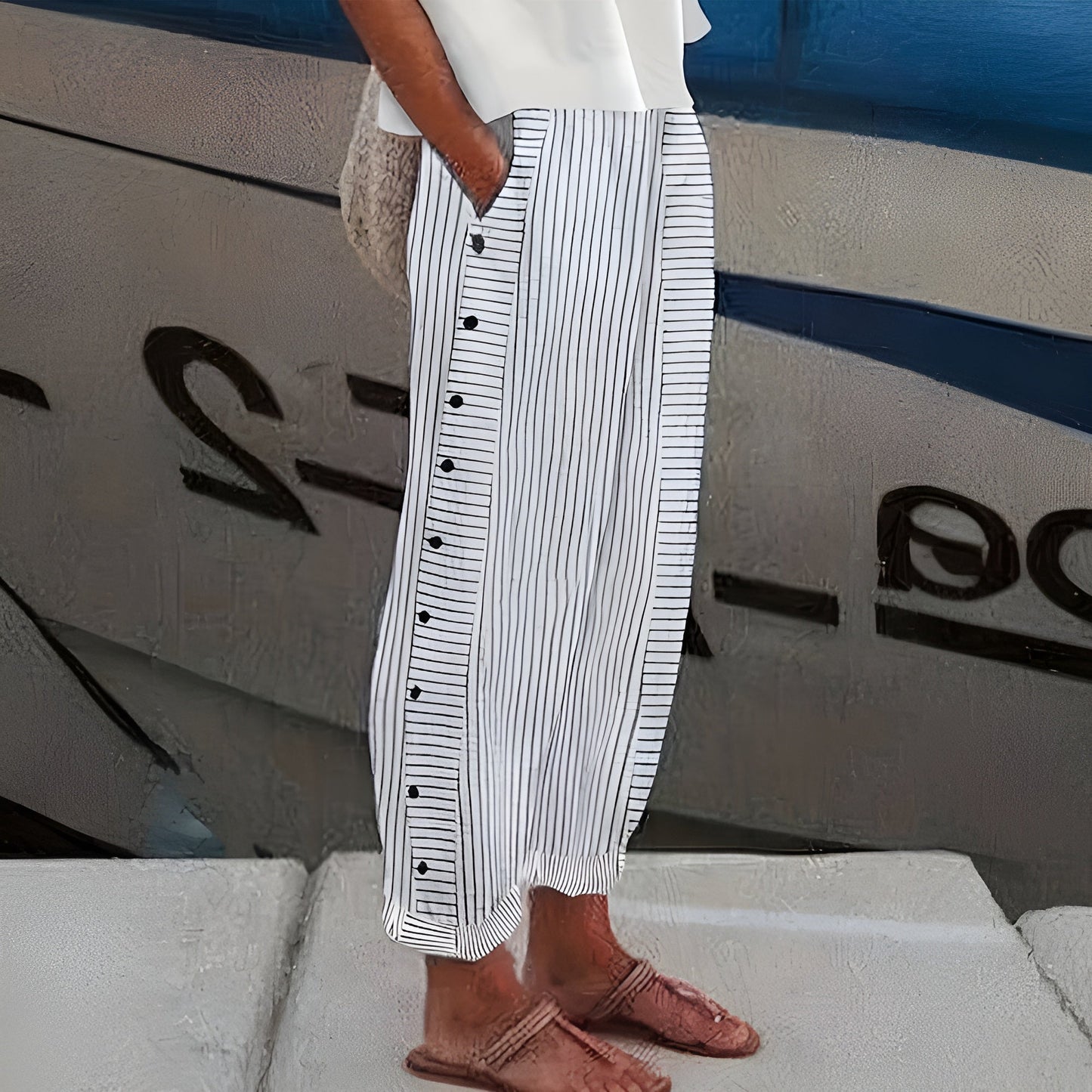 Effortless Striped Wide Leg Pants for Women with High Waist Drawstring Flowing Casual Style