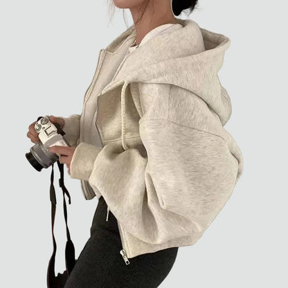 Comfortable Fleece Zip Up Hoodie for Women with Drawstring Hood Long Sleeve Cropped Oversized Casual Style