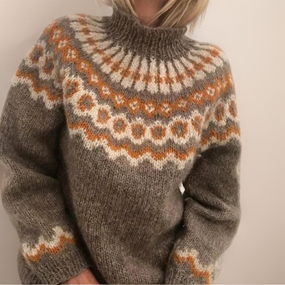 Comfortable Fair Isle Sweater for Women with High Neck Long Sleeve Relaxed Oversized Knit Style