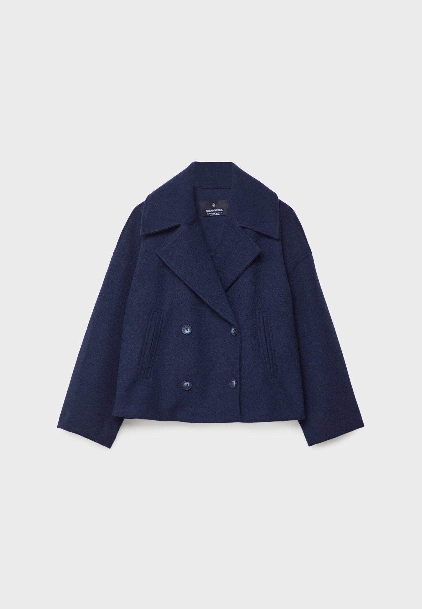 Elegant Wool Peacoat Jacket for Women with Notch Lapel Long Sleeve Double Breasted Cropped Oversized Style