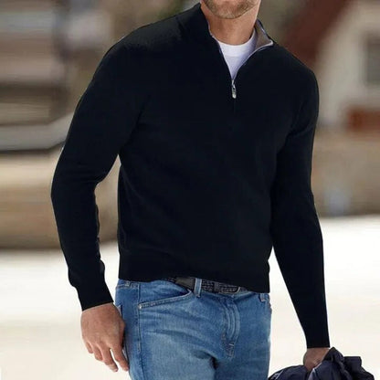 Cozy Knit Sweater for Men with Mock Neck Long Sleeve Quarter Zip Ribbed Classic Style