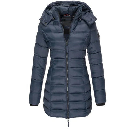 Cozy Quilted Puffer Jacket for Women with Hooded Long Sleeve Zip Front Winter Style