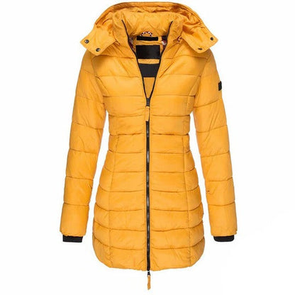 Cozy Quilted Puffer Jacket for Women with Hooded Long Sleeve Zip Front Winter Style