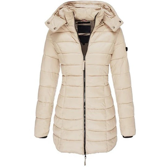 Cozy Quilted Puffer Jacket for Women with Hooded Long Sleeve Zip Front Winter Style