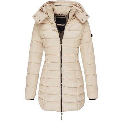 Cozy Quilted Puffer Jacket for Women with Hooded Long Sleeve Zip Front Winter Style