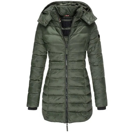 Cozy Quilted Puffer Jacket for Women with Hooded Long Sleeve Zip Front Winter Style
