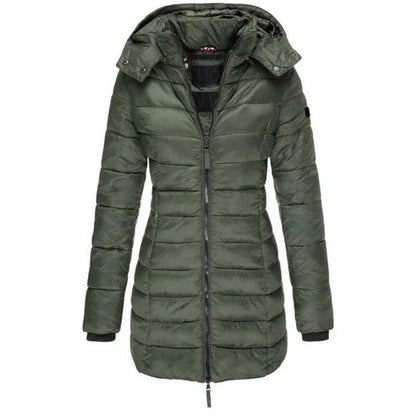 Cozy Quilted Puffer Jacket for Women with Hooded Long Sleeve Zip Front Winter Style