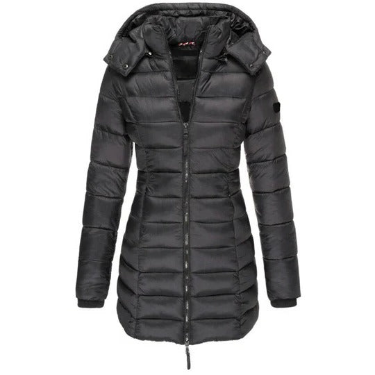 Cozy Quilted Puffer Jacket for Women with Hooded Long Sleeve Zip Front Winter Style
