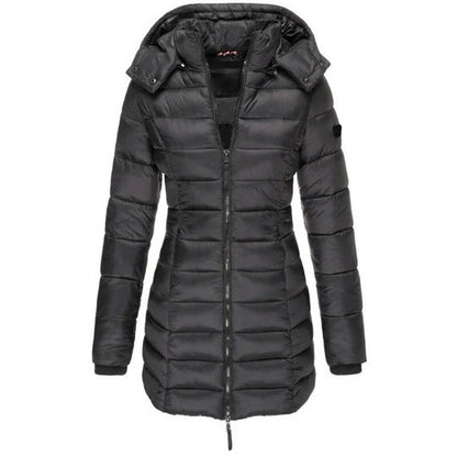 Cozy Quilted Puffer Jacket for Women with Hooded Long Sleeve Zip Front Winter Style