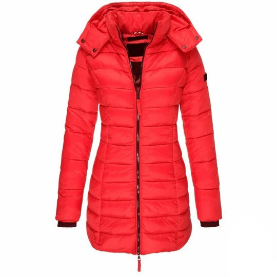 Cozy Quilted Puffer Jacket for Women with Hooded Long Sleeve Zip Front Winter Style