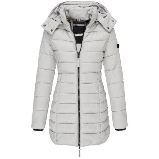 Cozy Quilted Puffer Jacket for Women with Hooded Long Sleeve Zip Front Winter Style