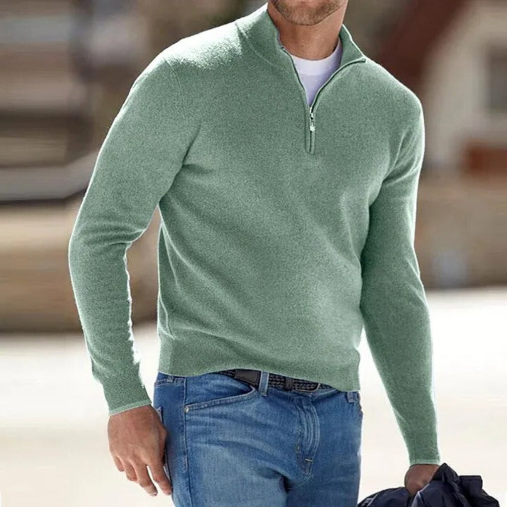 Cozy Knit Sweater for Men with Mock Neck Long Sleeve Quarter Zip Ribbed Classic Style
