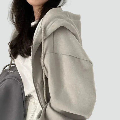 Comfortable Fleece Zip Up Hoodie for Women with Drawstring Hood Long Sleeve Cropped Oversized Casual Style