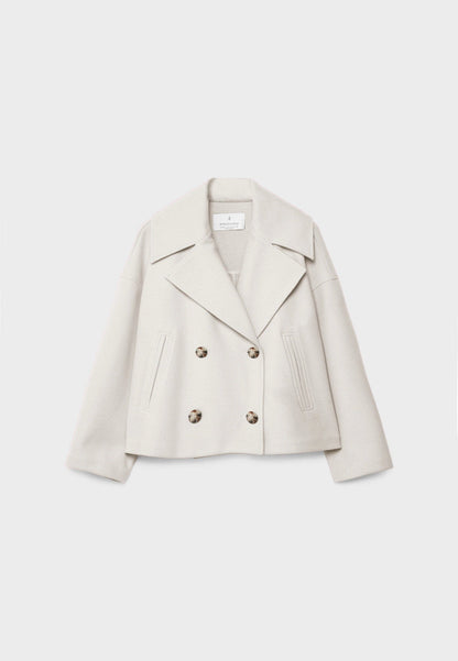 Elegant Wool Peacoat Jacket for Women with Notch Lapel Long Sleeve Double Breasted Cropped Oversized Style