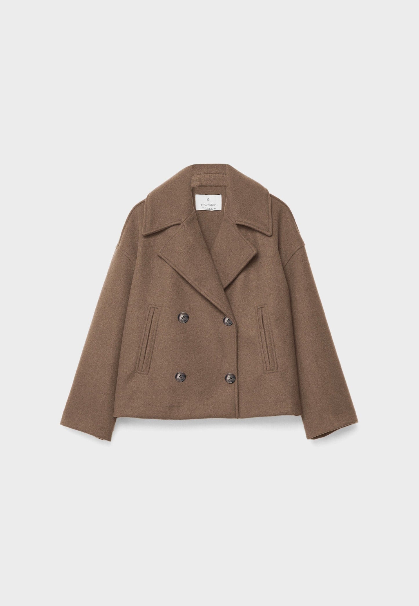 Elegant Wool Peacoat Jacket for Women with Notch Lapel Long Sleeve Double Breasted Cropped Oversized Style