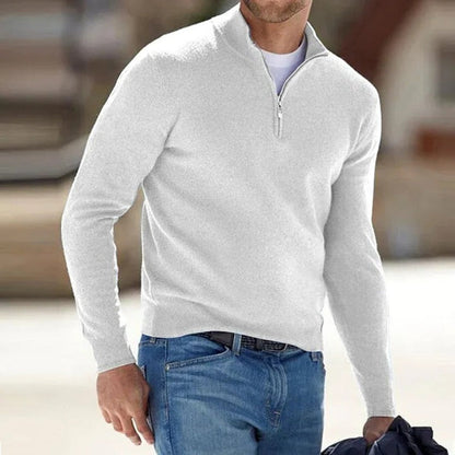 Cozy Knit Sweater for Men with Mock Neck Long Sleeve Quarter Zip Ribbed Classic Style