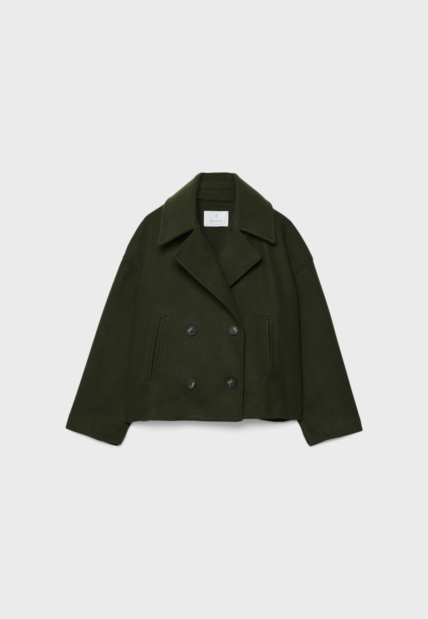 Elegant Wool Peacoat Jacket for Women with Notch Lapel Long Sleeve Double Breasted Cropped Oversized Style
