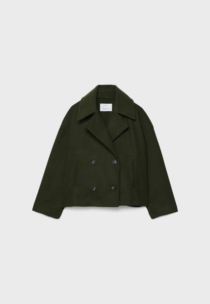 Elegant Wool Peacoat Jacket for Women with Notch Lapel Long Sleeve Double Breasted Cropped Oversized Style