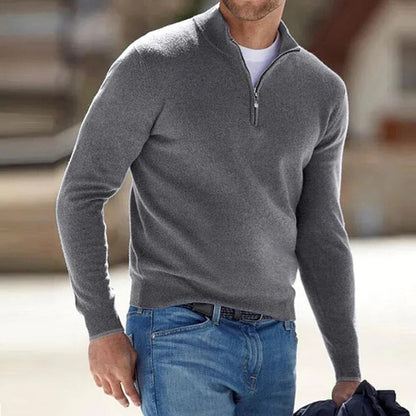 Cozy Knit Sweater for Men with Mock Neck Long Sleeve Quarter Zip Ribbed Classic Style
