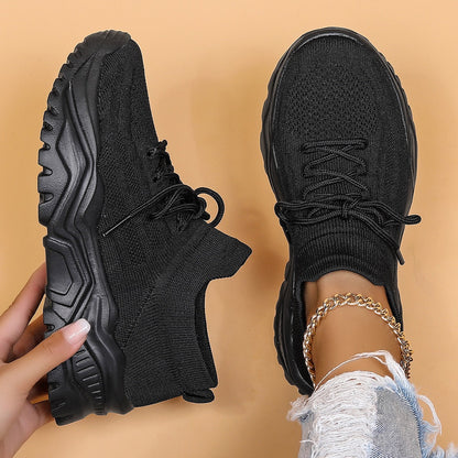 Comfortable Fly Knit Sneakers for Women with Lace Up Breathable Platform Sole Style