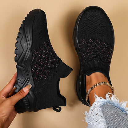 Comfortable Fly Knit Sneakers for Women with Lace Up Breathable Platform Sole Style